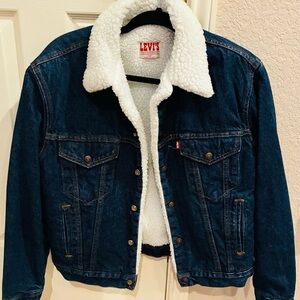 Levi's Dark Blue Denim Jacket with White Sherpa Collar